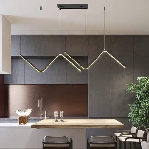 Lampada a Sospensione Moderna Wave - Lampadario lineare a LED per Tavolo da Pranzo e Isola della Cucina, Elegante Design Nero, apparecchio di Illuminazione per la casa Contemporaneo
