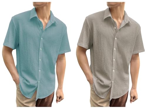 GRECIILOOKS Mens Casual Polycotton Regular Fit Shirt Pack of 2