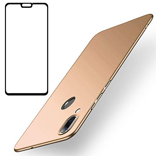 BLUGUL Funda Honor 8X + Protector de Pantalla, Ultra Delgado, Totalmente Protector, Sensación de Seda, Cristal Templado y Dura Cover para Huawei Honor 8X Oro