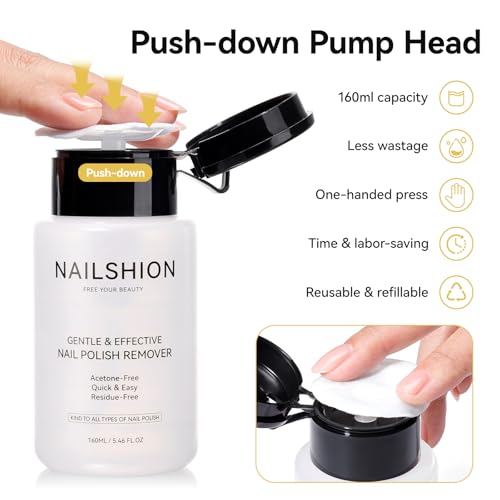 Image of Nail Polish Remover, Non-acetone, 3-6s Quick Removal, Pump Design | Rich in VE Non-Drying, Professional Polish Remover for All Air-Dry Nail Polishes, Home DIY Nail Art Supplies, 5.46 fl. oz