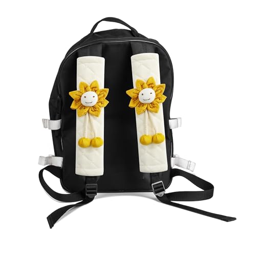 Image of Amooca Soft Auto Seat Belt Cover Seatbelt Shoulder Pad Cushions 2 PCS for a More Comfortable Driving Universal Fit for All Cars and Backpack Off-White Orange Sunflower