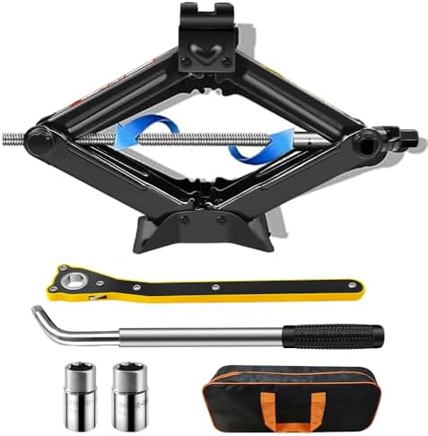 2 Tons Scissor Car Jack Kit, Universal Car Emergency with Lug Wrench & Ratchet, Portable Tire Change Kit Perfect for Auto, SUV, MPV Tire Changes & Repairs, Heavy Duty Material(4409 lbs)