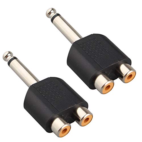 Jopto Lot de 2 adaptateurs répartiteurs stéréo mâle vers 2 RCA Femelles Jack Audio vidéo 6,35 mm vers 2 Prises RCA Femelles Audio et vidéo