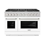 ZLINE 48 in. 6.7 cu. ft. Paramount Double Oven Dual Fuel Range with 8 Burner Gas Cooktop in Satin Stainless Steel with White Matte Doors (SDRS-WM-48)