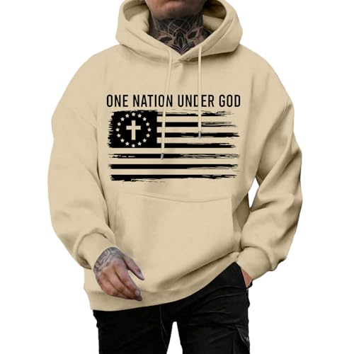 Mens Hoodies Pullover, Long Sleeve Drawstring America Hoodies, Fall Warm Top Fashion Loose Fit Holiday Clothes