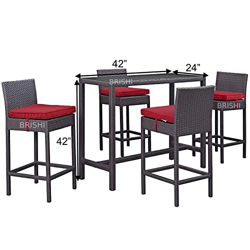 Image of BRISHI Outdoor Bar Set Garden Patio Bar Set 1+4 4 - Chairs and 1 - Table Set Balcony Bar Table with Stool Set (Brown)