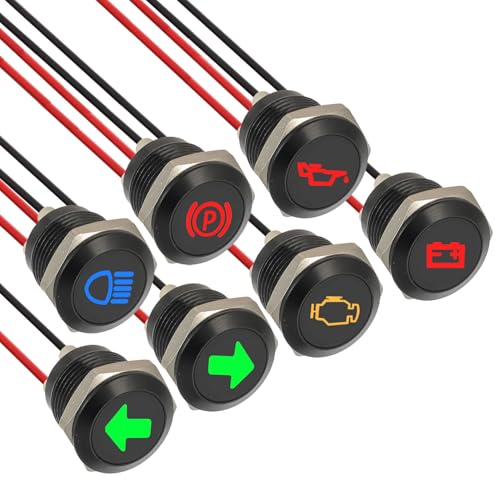 EPLZON Lot de 7 12mm Led Métal étanche Voyants, DC 12 V/24 V Voyants LED pour Motos, Voitures, Camions, Tracteurs, Camping Cars, VTT