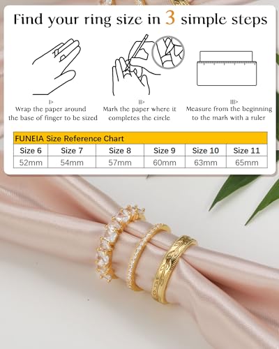 FUNEIA Stackable Gold Rings for Women Non Tarnish Chunky 14K Gold Plated Rings that Don\'t Tarnish Engagement Cubic Zirconia Ring Set Stack Dainty Pinky Wedding Bands Thumb Rings Gold Jewelry Size 6-11 - Thumbnail 5