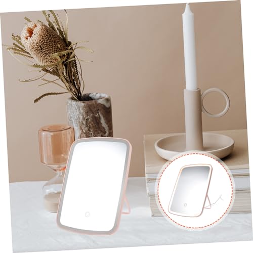 Espejo de maquillaje plegable con luz LED pequeño rosa miniatura 3