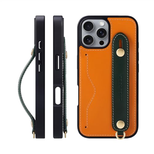 HANATORA for iPhone 16Pro �P�[�X �{�v �ϏՌ� �w�ʃx���g �X�g���b�v�����O �X�}�z�P�[�X �X�}�z �X�^���h�@�\ �l�b�N�X�g���b�v �t�� �C�^���A�����U�[ �M�t�g �I�����W+�O���[�� CGH-16Pro-Orange-GN