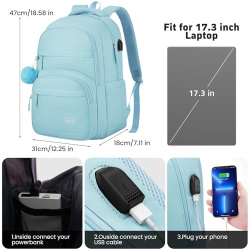 Image of YAMTION 17.3 Inch School Backpack for Teen Girls & College Students,Large Capacity Laptop Backpack Bookbag for School Travel,Blue