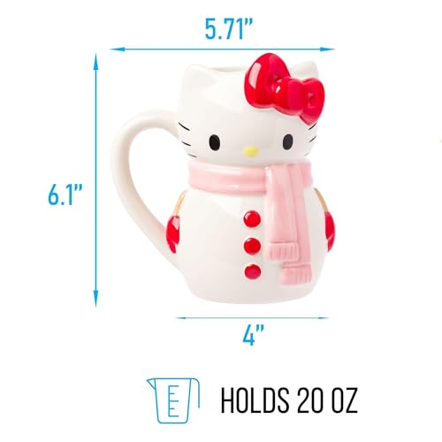 Image of Silver Buffalo Sanrio Hello Kitty Christmas Snow Man, 3D Sculpted Mug, 20oz | Holiday Ceramic, 0.59 Liters