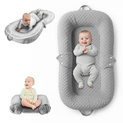Image of Baby Lounger Pillow : 2-in-1 Infant Lounger for Newborn 0-48 Months, Portable Tummy Time Mat for Home and Travel, Breathable & Soft Baby Seat for Baby, Babies Essentials Gifts