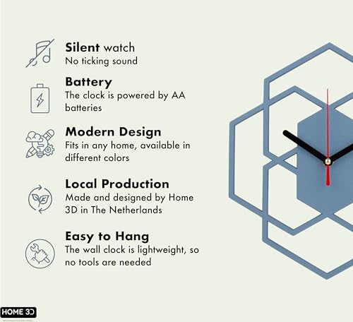 Horloge murale moderne bleue silencieuse unique et fabriquée à la main - 3