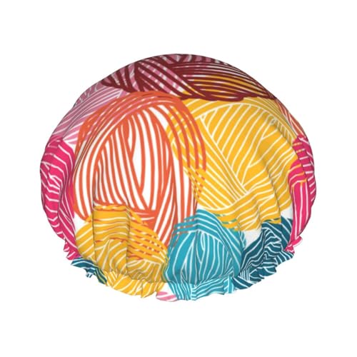 Gorro de ducha impermeable con banda elástica, gorro de ducha reutilizable de doble capa para mujer,Hilo para tejer a mano