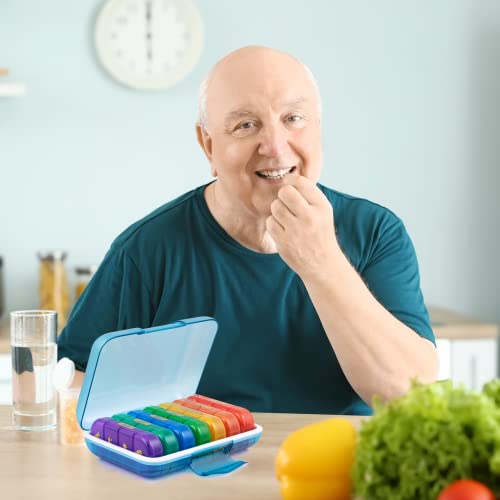 Image of Premium weekly pill organizer 4 times a day, Medicine organizer box| Medicine box, portable travel pill box weekly with large compartments moisture-proof pill case for vitamin, Medicine, pills, supplements (Mulitcolor-4 Compartment)