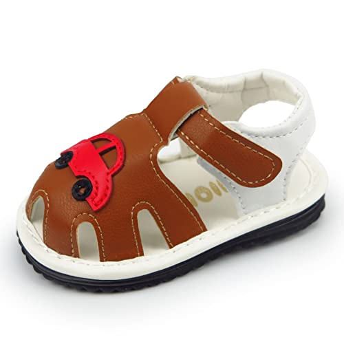 Image of WILLFUN Baby Boy Girl Summer Infant Squeaky Sandals Premium Rubber Sole Closed-Toe Non-Slip Shoes Toddler First Walkers