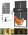 Large Automatic Chicken Coop Door, 4000mAh High Capacity Chicken Coop Door 7W Solar Powered with Timer & Light Sensor, Anti-Pinch Auto-Aluminum Chicken Door with Wire Clip & Remote Control-Black