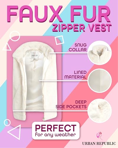 URBAN REPUBLIC Girls Faux Fur Vest - Lightweight Sleeveless Sherpa Fleece Vest Plush Fur Coat Cute Clothes for Girls (7-16)2