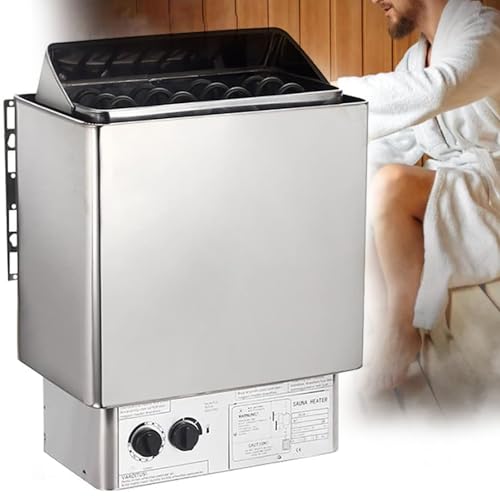 Riscaldatori per sauna elettrici 220V/380V, stufa elettrica per sauna in acciaio inossidabile da 3KW-9KW con controller esterno, timer: 0-180 min, temperatura: 0-110℃, per spa di hotel(380v,6KW)