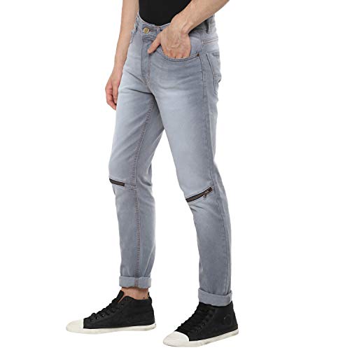 Image of Urbano Fashion Men's Ice Blue Slim Fit Zippered Jeans Stretch