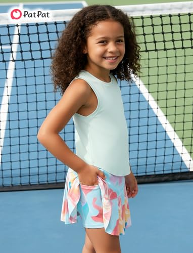 Image of PATPAT Girls Tennis Skirt Sets Moisture Wicking Tank Tops and Pleated Skirts 2 Piece Outfits Activewear Sets 5-12 Years