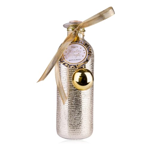 Accentra Winter Magic Bubble Bath in Glass Bottle in Gold with Christmas Tree Bauble Pendant, 230 ml Shower Foam & Shower Gel for Women, Luxury Christmas Gift, Vanilla Fragrance, Gold Diamond