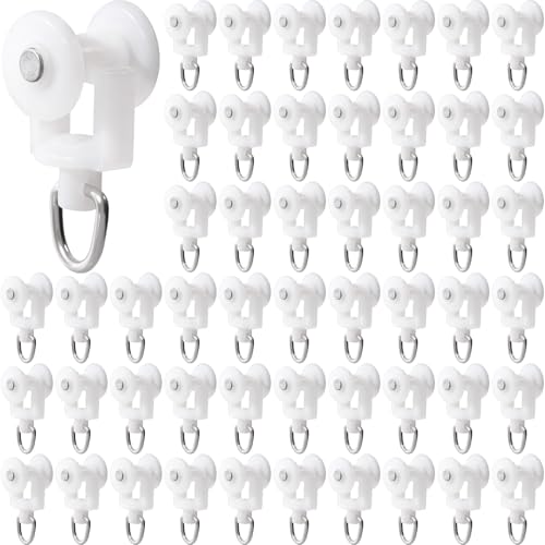 CTEAKOP 100 Pcs Curtain Track Rollers Plastic Mute Curtain Ceiling Track Gliders Hooks Drapery Windows Shower Ceiling Rail Roller Clips with Hooks for Kitchen Bedroom Curtains (White 0.55/1.4cm)