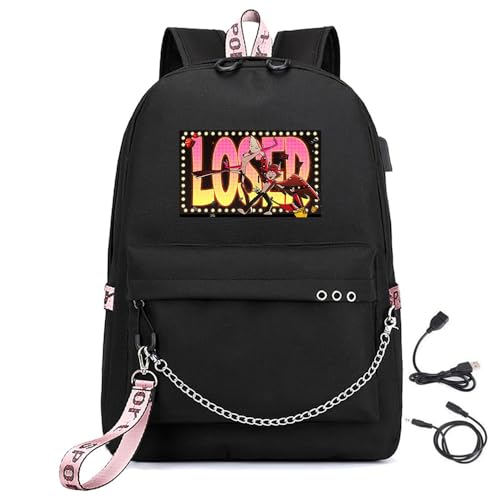 Hazbin Hotel Mochila con USB y gran capacidad juvenil