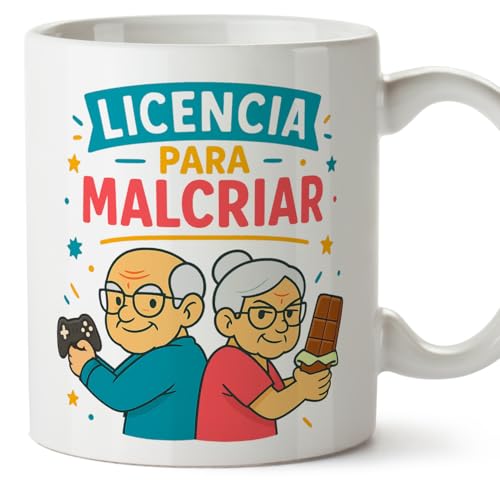 MUGFFINS tazas para abuelos y abuelas con frase | regalos para abuelos y abuelas divertidos| cumpleaños, navidad | Licencia para malcriar en Español | Abuelitos v2