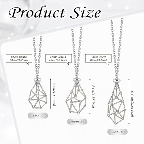 6 Pcs Adjustable Crystal Stone Holder Necklace Empty Stone Holder Necklace Pendant Chain with Stainless Steel Cage for DIY Jewelry (Silver)2