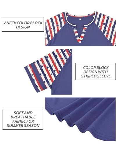 Image of CARCOS Plus Size Tops for Women Short Sleeve Summer Pullover Color Block Crewneck /V Neck Tee Tunic Loose Fit Tshirts XL-5XL