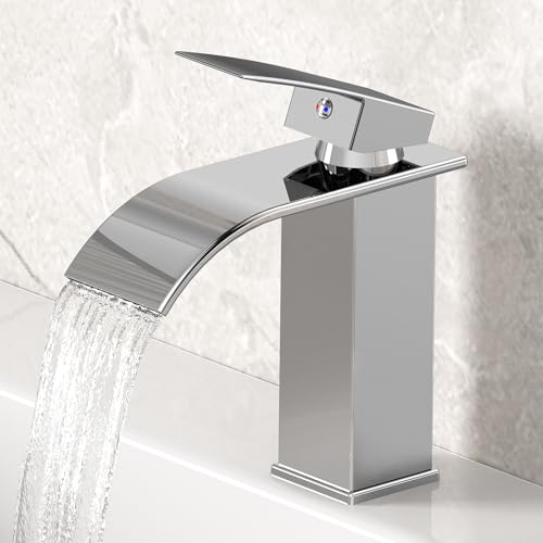VOXON Wasserfall Wasserhahn Bad, Waschtischarmatur mit Geräuscharm Keramischem...