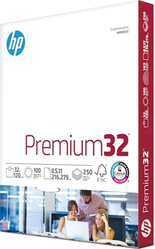 HP Printer Paper |8.5x11 Paper | Premium 32 lb | 1 Ream - 250 Sheets | 100 Bright | Made in USA – FSC Certified | 113500R