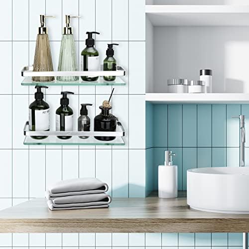 ENCOFT Glass Shelf Bathroom, 2 Pack, Bathroom Shelf Wall Mounted, Glass Bathroom Shelves aus Aluminium, Rustproof Glass Shelf for Bathroom with 8mm Thick Tempered Glass (35 x 12 x 7 cm *2, Silver)