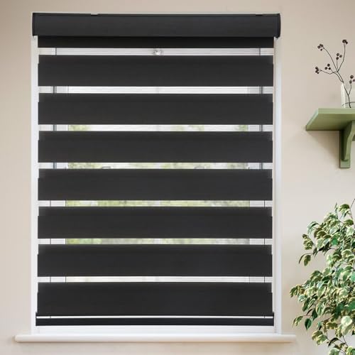 MYshade Custom Zebra Blinds for Windows Cordless Windows Shades Light Filtering Window Treatments Privacy Light Control for Day and Night Easy to Install,Black