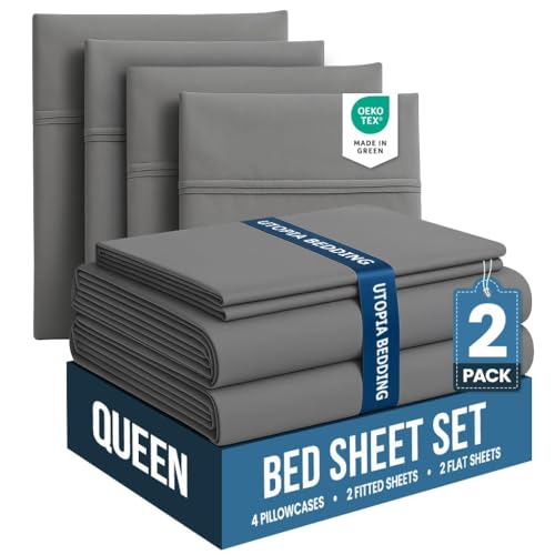Image of Utopia Bedding Queen Bed Sheets Set - Pack of 2 Sheet Sets - Perfect for Spa, Hotel, & Guest Bedroom - Brushed Microfiber - Shrinkage and Fade Resistant - Easy Care (Grey)