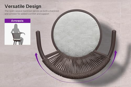 Butacos PURPLE LEAF para exterior con giro de 360°, reposabrazos y respaldo tejido, diseño delgado, cojín suave, altura ajustada para mesas altas, color marrón, juego de 2 piezas miniatura 6