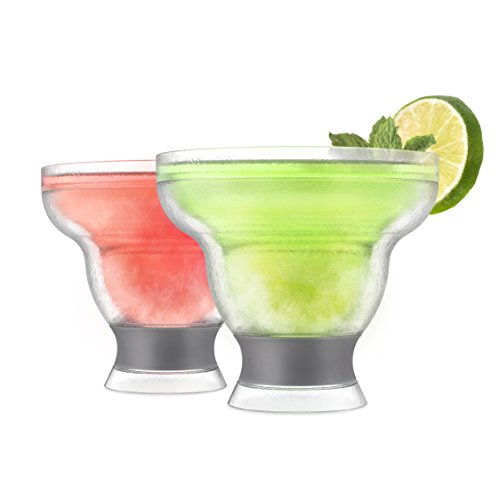 Host Freeze Stemless Margarita, Plastic Glass Insulated Gel Chiller, Double Wall Frozen Cocktail, Set of 2 Cups, 12 oz, Grey