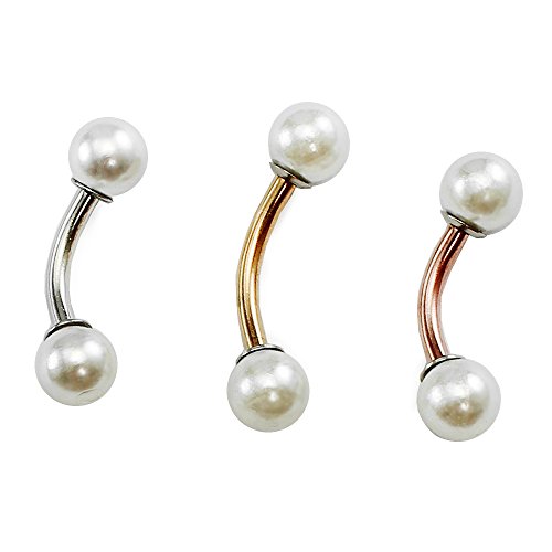 HiUnni 16g Pearl Curved Barbell, Rook Earring, snug Helix daith Cartilage Earring, Eyebrow Ring, 1pc (5mm Pearl, Steel Bar, 1 4  Length)