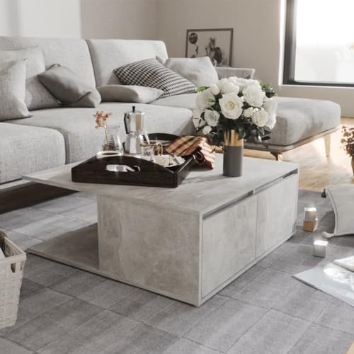 Tino Tech Mesa de centro de madera, 80 x 80 x 31 cm, color gris hormigón, para salón, sofá de caucho, moderno, mesa de café, mesa auxiliar, mesa de salón, mesa de acento