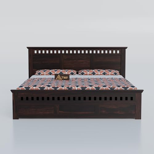 Image of Solid Sheesham Wood King Size Bed with Storage Box | Wooden Double Bed for Bedroom | Kuber Design Double Bed Cot Palang for Home | Rosewood, Walnut Finish