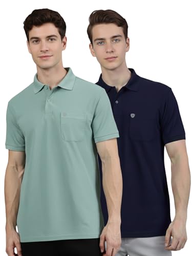 Image of Lux Cozi Men's Cotton Blend Polo T-Shirt with Chest Pocket | Collar T-Shirts for Men | Half Sleeves | Plain - Regular Fit (Pack of 2)