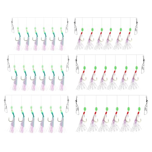 6 Aparejos de Plumas para Caballa con 30 Anzuelos – Cuentas Luminosas y Señuelos Biónicos para Pesca en Mar – Ideal para Róbalo, Abadejo, Bacalao, Arenque y Más