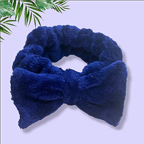 Image of Silky n Softy Velvet Fabric Elastic Makeup-cleansing, Hair accessory with detachable Bow, Headband (Pack of 1) (BLUE)