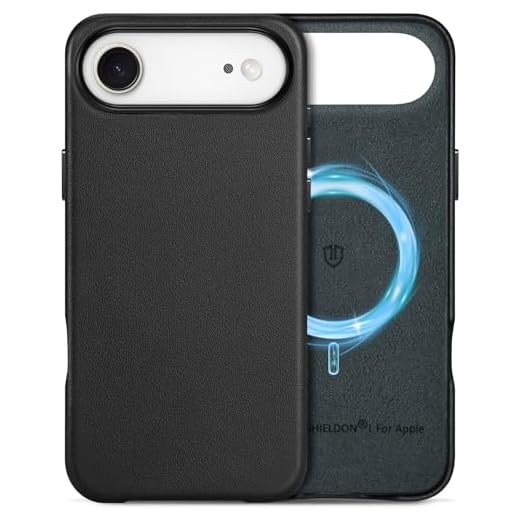 Shieldon Coque Standard Cuir Véritable pour iPhone Air 6,5 Pouces 5G 2025, Etui Magnétique Boutons en Métal Housse Antichoc Antidérapant Compatible Chargement sans Fil - Noir