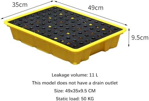 Yellow and Black Oil Tank Spill Containment Tray ? Leak-Proof Plastic Spill Containment Pallet with Flat Grating, Ideal Platform for Factory Garages and for Stacking Oil,49x35x9.5CM