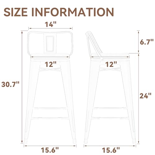 Image of Yongchuang 24 inch Barstools Set of 2 Counter Height Bar Stools Farmhouse Kitchen Metal Bar Chairs with Wood Seat Low Back Cream White