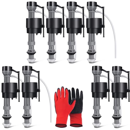 8 Pieces Adjustable Toilet Fill Valve Replacement Kit with Gloves, Quiet Toilet Flush Valve for Tank and Bowl, Universal Toilet Valve Replacement Set (8–13 in, G15/16')