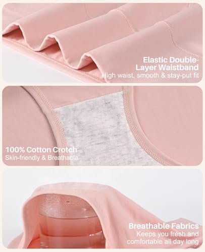 Image of Sunm Boutique Combed Cotton Underwear for Women, High Waisted Soft Briefs | Full Coverage Breathable Stretch Comfy Ladies Panties for Sensitive Skin Postpartum Yoga Work Everyday Wear